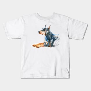 Watercolor Painting - Doberman Sitting Down Kids T-Shirt